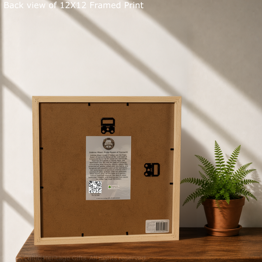 Back view of a 12x12 framed print with a plant on a wooden surface