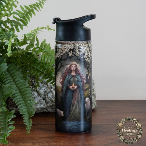 Brigid of Imbolc 500ml stainless steel water bottle eternal flame spring lambs Curragh Kildare Irish designed