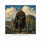 Fionn Mac Cumhaill Celtic art print with Irish wolfhounds on Bog of Allen Kildare