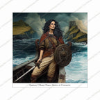 Gráinne Mhaol Pirate Queen of Connacht Celtic art print boat with Kildavnet Castle Mayo