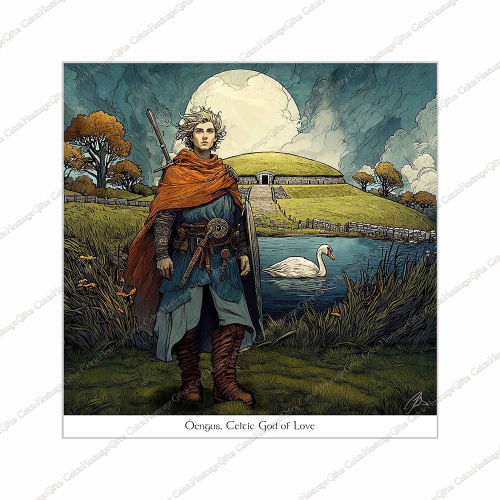 Óengus Celtic God of Love giclée art print featuring Newgrange passage tomb Ireland
